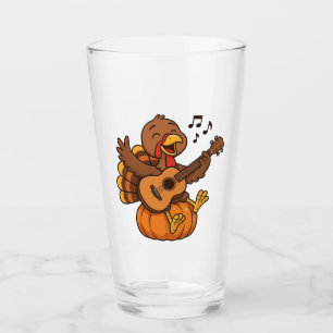 Cute Thanksgiving turkey with guitar Glass