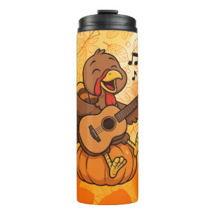 Cute Thanksgiving turkey with guitar Thermal Tumbler