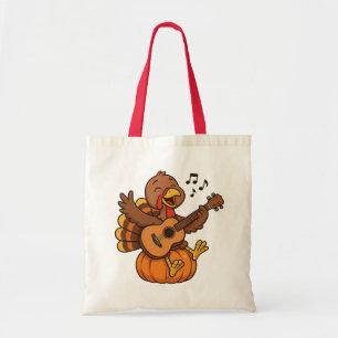 Cute Thanksgiving turkey with guitar Tote Bag