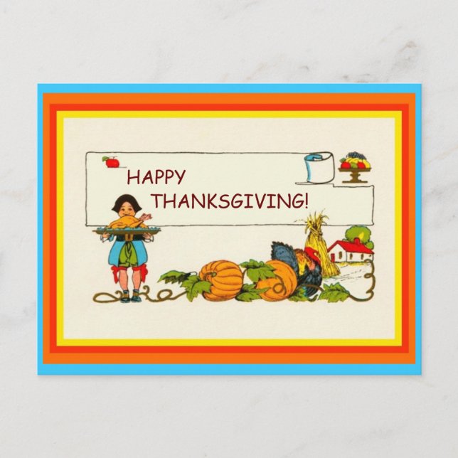 Cute Thanksgiving Vintage (altered enhanced copy) Postcard (Front)