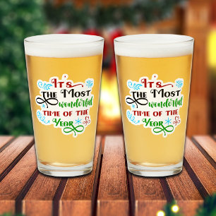 Cute 'The Most Woderful Time' Christmas Glass