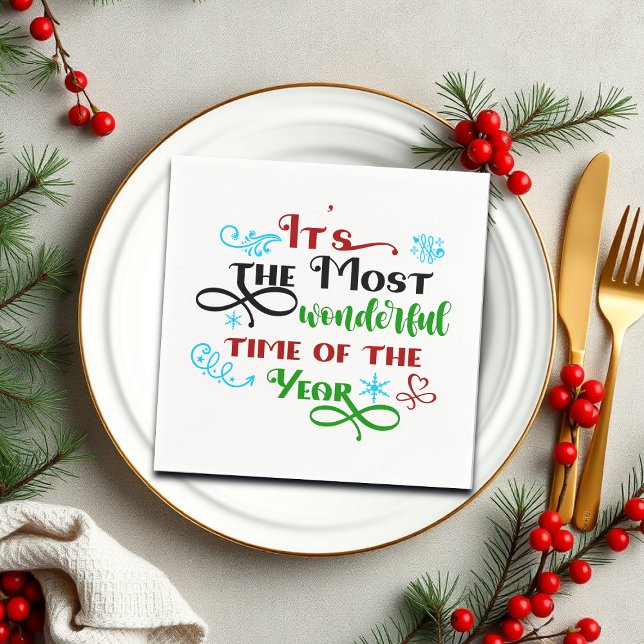 Cute 'The Most Woderful Time' Christmas  Napkin (Creator Uploaded)