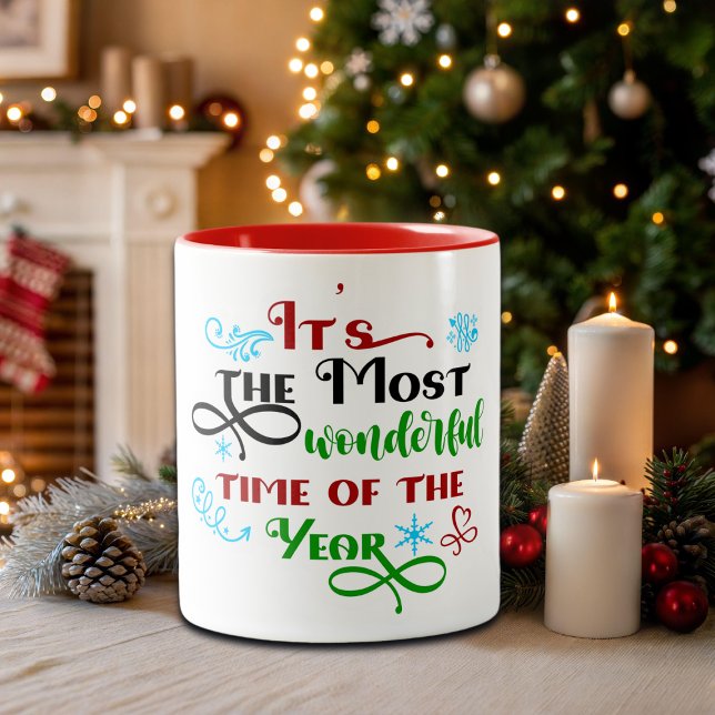 Cute 'The Most Woderful Time' Christmas  Two-Tone Coffee Mug (Creator Uploaded)