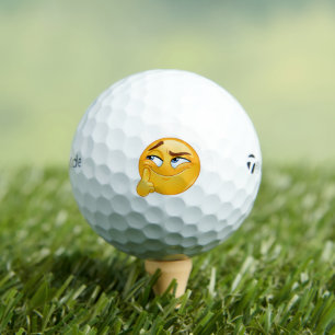 Cute Thinking Emoji Funny Smirking Face Golf Balls