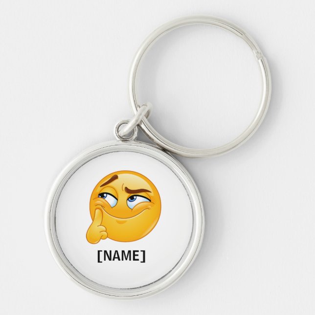 Cute Thinking Emoji Funny Smirking Face Golf Balls Key Ring (Front)