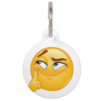 Cute Thinking Emoji Funny Smirking Face Keychain Pet Tag
