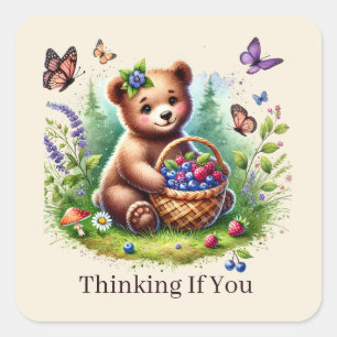 cute thinking of you bear customisable square sticker