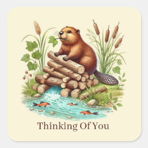 cute thinking of you customisable beaver square sticker