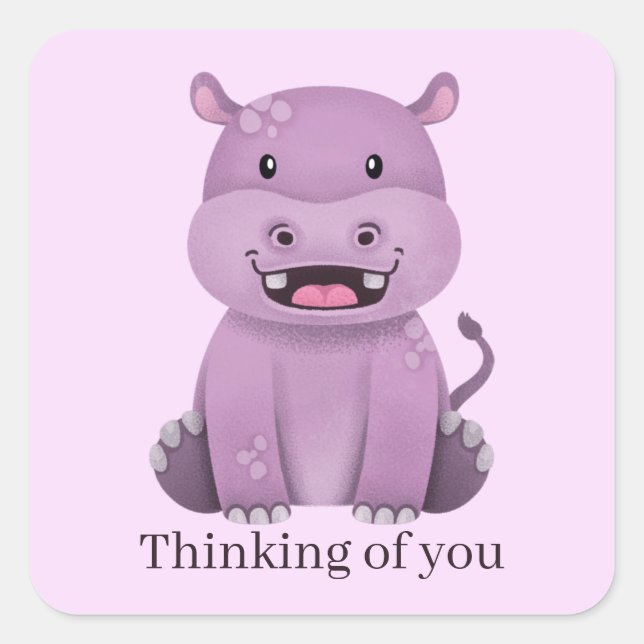 Cute thinking of you hippo square sticker (Front)