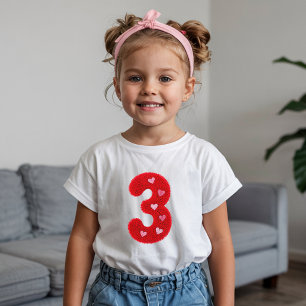 Cute Third Birthday Girl Hearts   Red Fluffy 3rd T-Shirt