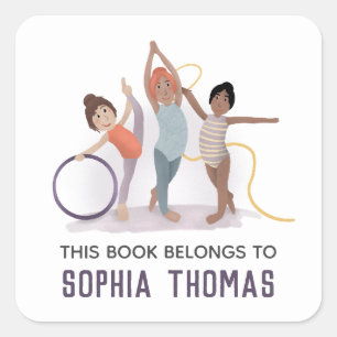 Cute 'This Book Belongs' Gymnastics Kids Bookplate Square Sticker