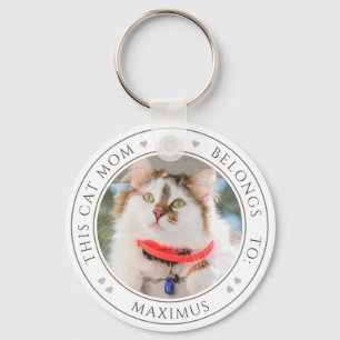 Cute This Cat Mum Belongs to Name Custom Photo Key Ring