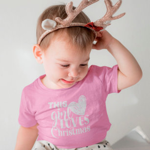 Cute This Girl Loves Christmas Typography Heart Baby T-Shirt
