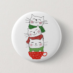Cute Three Cats Stacked Cup Holiday Scarves Funny 6 Cm Round Badge