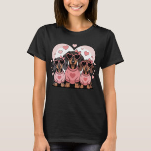 Cute Three Dachshund Dogs Valentine Hearts Sunglas T-Shirt