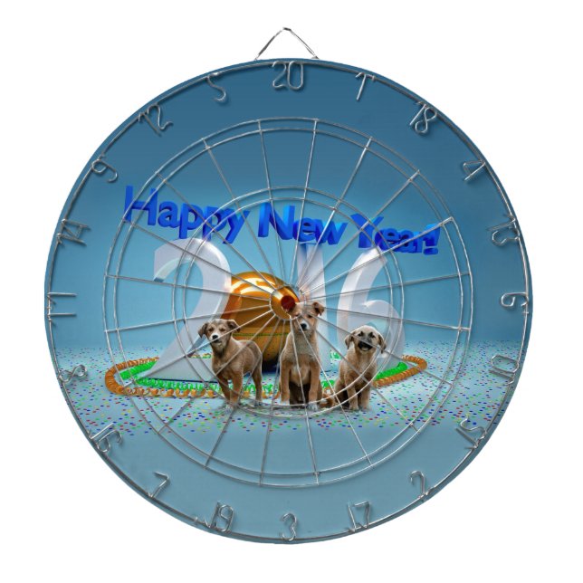 Cute Three Dogs Wishing Happy New Year 2016 Dartboard (Front)
