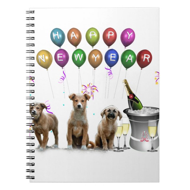 Cute Three Dogs Wishing Happy New Year 2016 Notebook (Front)