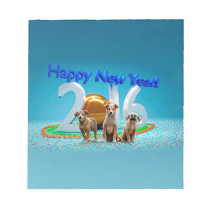 Cute Three Dogs Wishing Happy New Year 2016 Notepad
