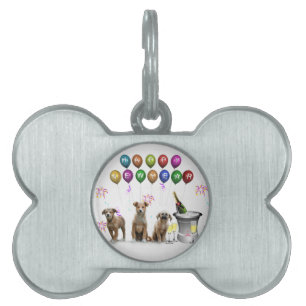 Cute Three Dogs Wishing Happy New Year 2016 Pet ID Tag