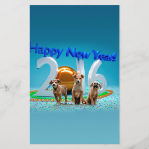 Cute Three Dogs Wishing Happy New Year 2016 Stationery