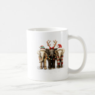 Cute Three Elephants Christmas Lights Merry Bright Coffee Mug