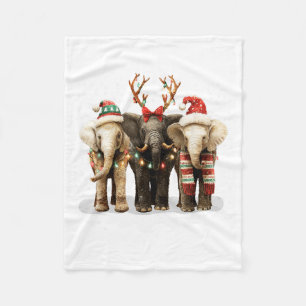 Cute Three Elephants Christmas Lights Merry Bright Fleece Blanket