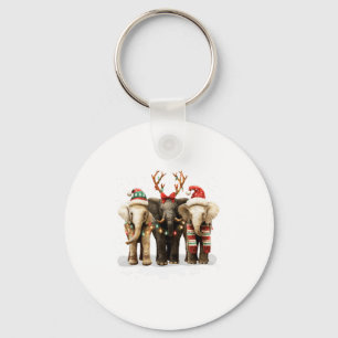 Cute Three Elephants Christmas Lights Merry Bright Key Ring