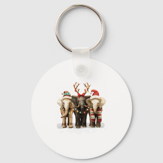 Cute Three Elephants Christmas Lights Merry Bright Key Ring (Front)