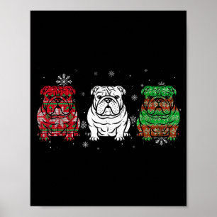 Cute Three English Bulldog Christmas For Women Men Poster