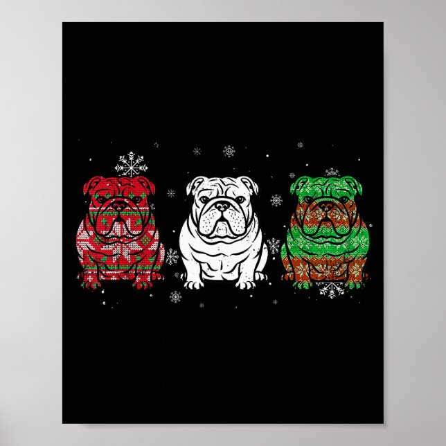Cute Three English Bulldog Christmas For Women Men Poster (Front)