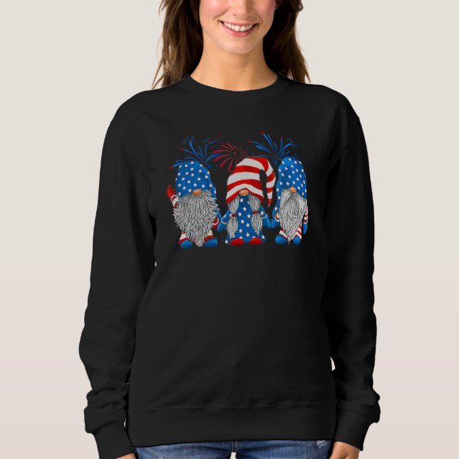 Cute Three Gnomes American USA Flag Fireworks 4th  Sweatshirt (Front)