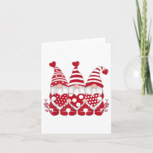 Cute Three Gnomes Holding Red Heart Valentines Day Card