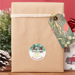 Cute Three Gnomes Merry Christmas Forest Classic R Classic Round Sticker