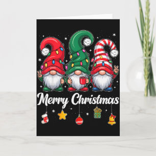 Cute Three Gnomes Merry Christmas Women Girls Kids Card