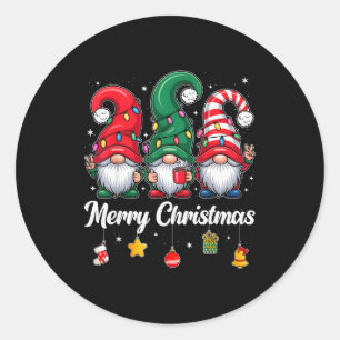 Cute Three Gnomes Merry Christmas Women Girls Kids Classic Round Sticker