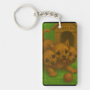 Cute Three-Headed Puppy-Eyed Cerberus Fantasy Art Key Ring