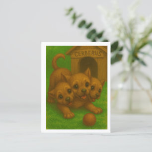 Cute Three-Headed Puppy-Eyed Cerberus Fantasy Art Postcard