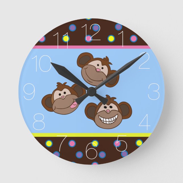 Cute three little monkeys round clock (Front)
