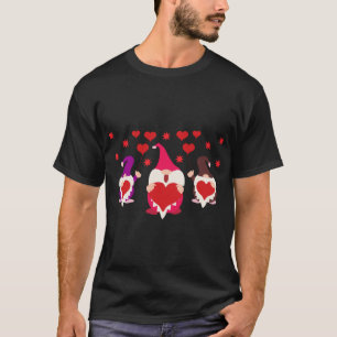 Cute Three Nordic Gnomes Holding Hearts Valentines T-Shirt