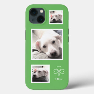 Cute Three Photos of Sweet White Puppy Dog Green iPhone 13 Case