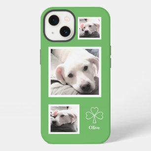 Cute Three Photos of Sweet White Puppy Dog Green iPhone 13 Case