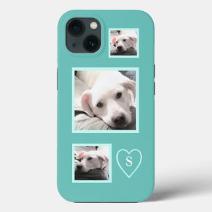 Cute Three Photos of Tired White Puppy Dog Blue iPhone 13 Case