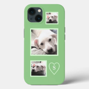 Cute Three Photos of Tired White Puppy Dog Green iPhone 13 Case
