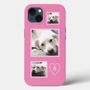 Cute Three Photos of Tired White Puppy Dog Pink iPhone 13 Case