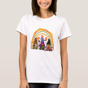 Cute Three Rainbow Gnome Happy Halloween Autumn Fa T-Shirt