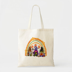 Cute Three Rainbow Gnome Happy Halloween Autumn Fa Tote Bag