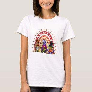 Cute Three Rainbow Gnomes Halloween Autumn Fall Pu T-Shirt