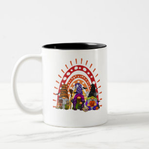 Cute Three Rainbow Gnomes Halloween Autumn Fall Pu Two-Tone Coffee Mug