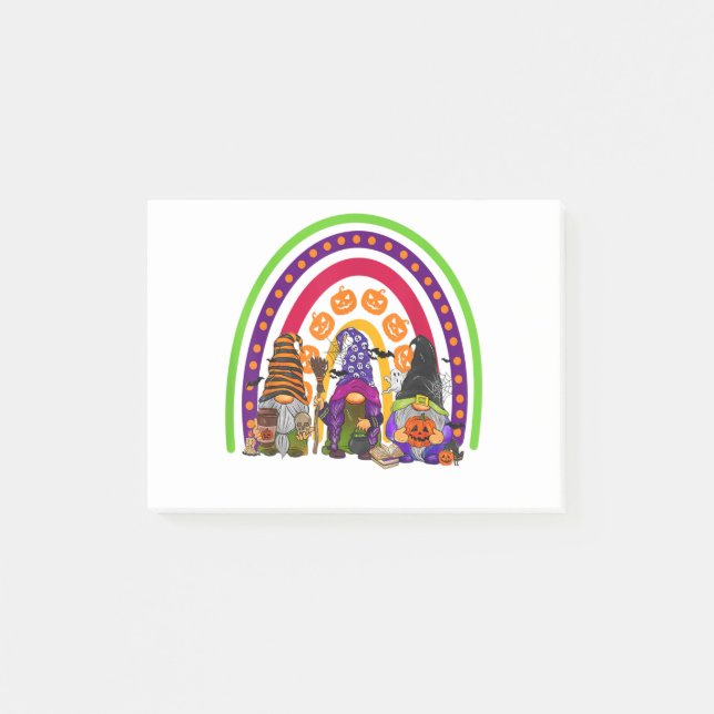 Cute Three Rainbow Gnomes Happy Halloween Autumn F Post-it Notes (Front)