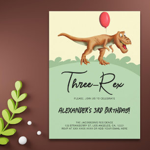 Cute Three-Rex Dinosaur Birthday Party Invitation